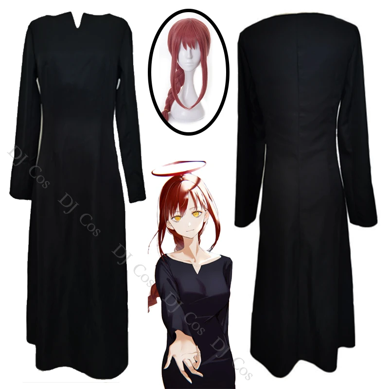 Japanese Anime Chainsaw Man Cosplay Makima Cos Black Dress Character