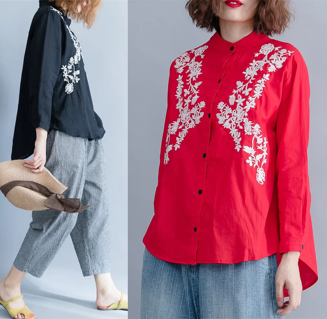 

COIGARSAM Plus Size Office Lady Full Sleeve Shirt Womens tops Spring Chiffon Women shirts Red Black 3775