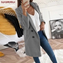 Модное Черное Женское пальто больших размеров на весну и осень, простое шерстяное пальто, длинные куртки, зимнее шерстяное пальто, тонкое женское