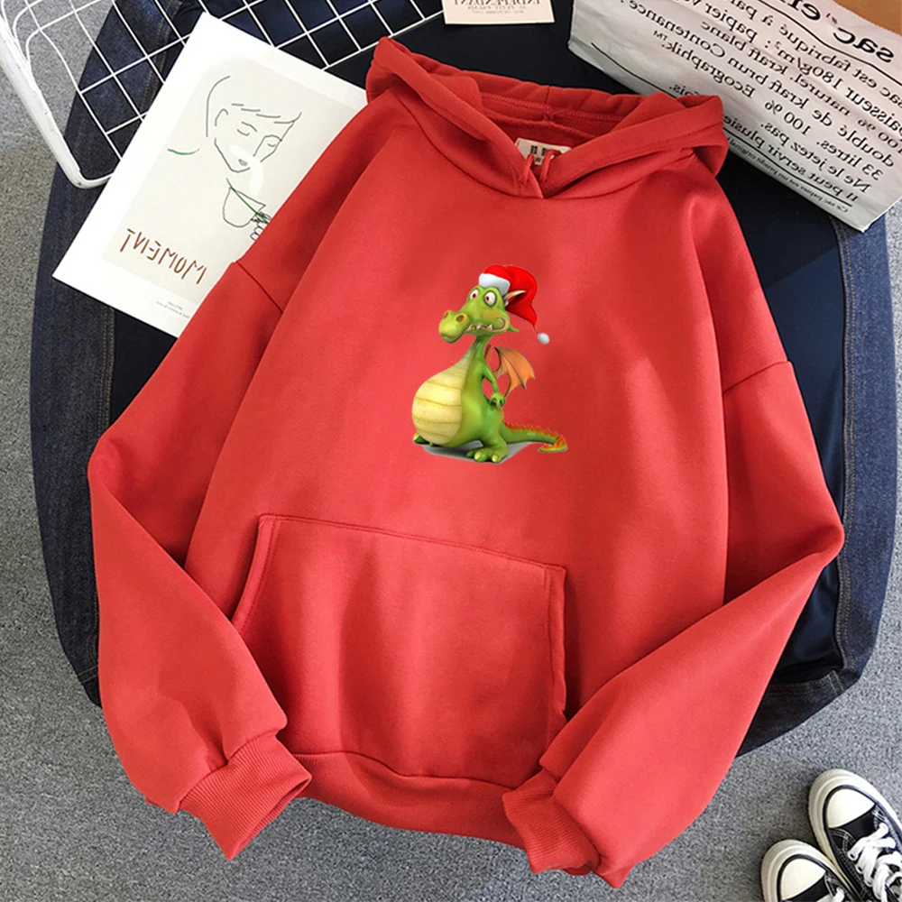 Christmas cartoon dragon print hoodie women winter kawaii clothing plus size sweatshirt loose long sleeve women casual pullover