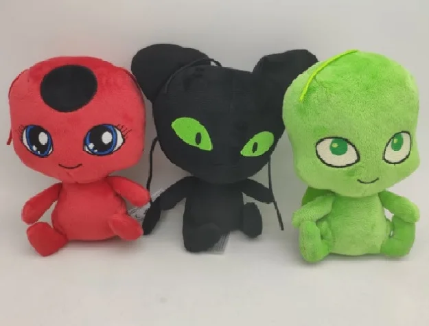 

3pcs/set 15cm Ladybug Plush Pendant Toys Plagg and Tikki Cat Noir Lady Bug Adrien Marinette Dolls Keychain Toys For Kids Gifts