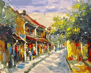 

Unframe diy picture oil painting by numbers paint by number for home decor canvas painting 5065cm old street
