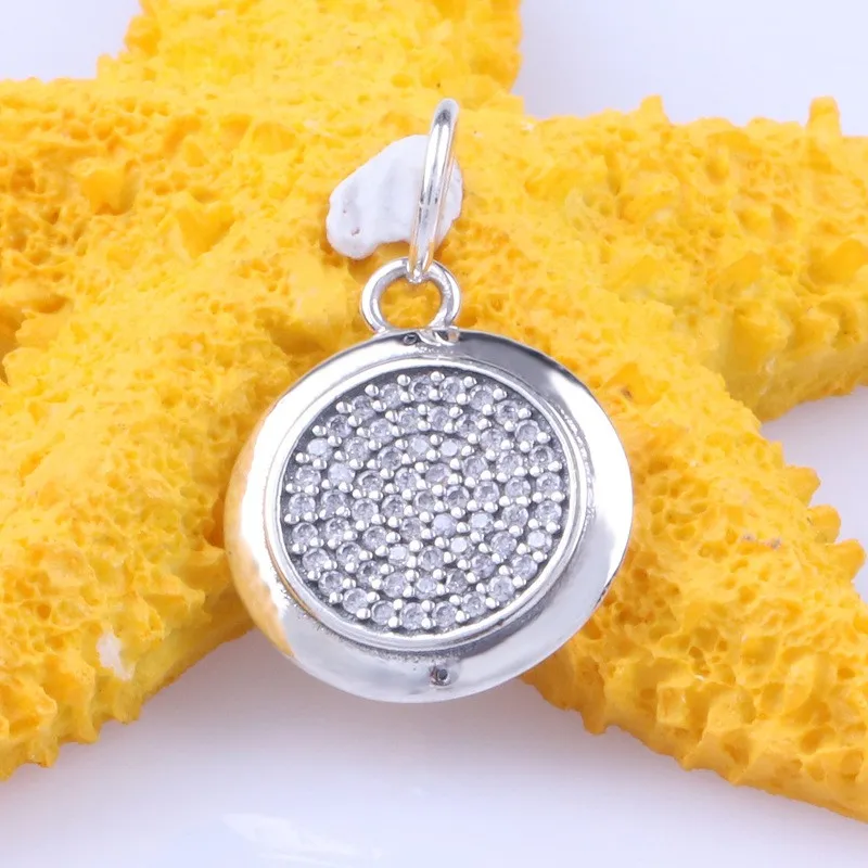 

Original 925 Sterling Silver Charm Exquisite Round With Crystal Pendant Fit Pandora Women Bracelet & Necklace Diy Jewelry