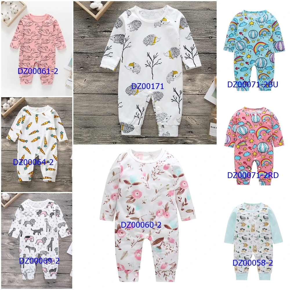 New Newborn Baby Clothes Boys Girls Romper Floral Dinosaur Car Printed Long Sleeve Cotton Romper Kids Jumpsuit Playsuit Outfits