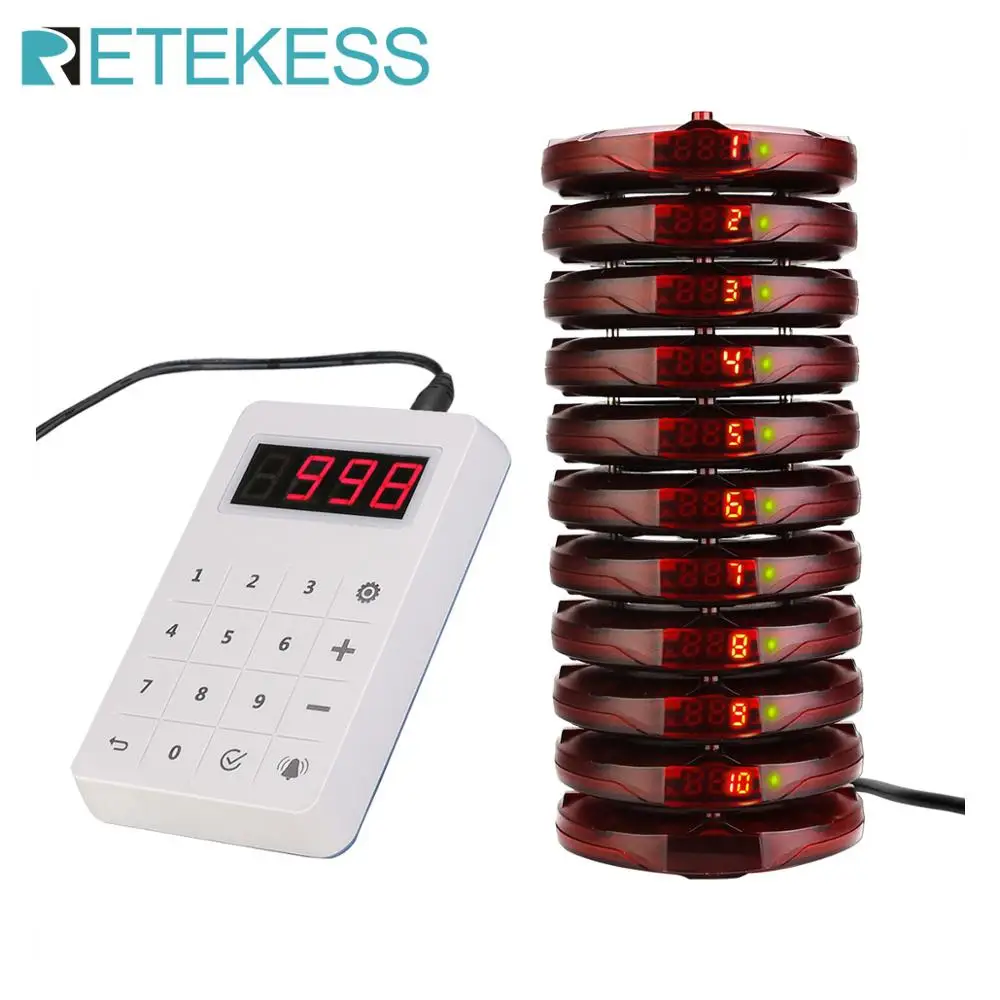 Retekess TD158 ресторанная пейджер Беспроводная система вызова с 10 пейджерами приемники для ресторана еда