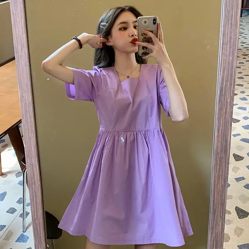 Dress Women Loose Student Leisure Ulzzang Solid Sweet Cute All-match Mujer Minimalist Friends Retro Trendy Popular Ins Summer plus size dresses Dresses