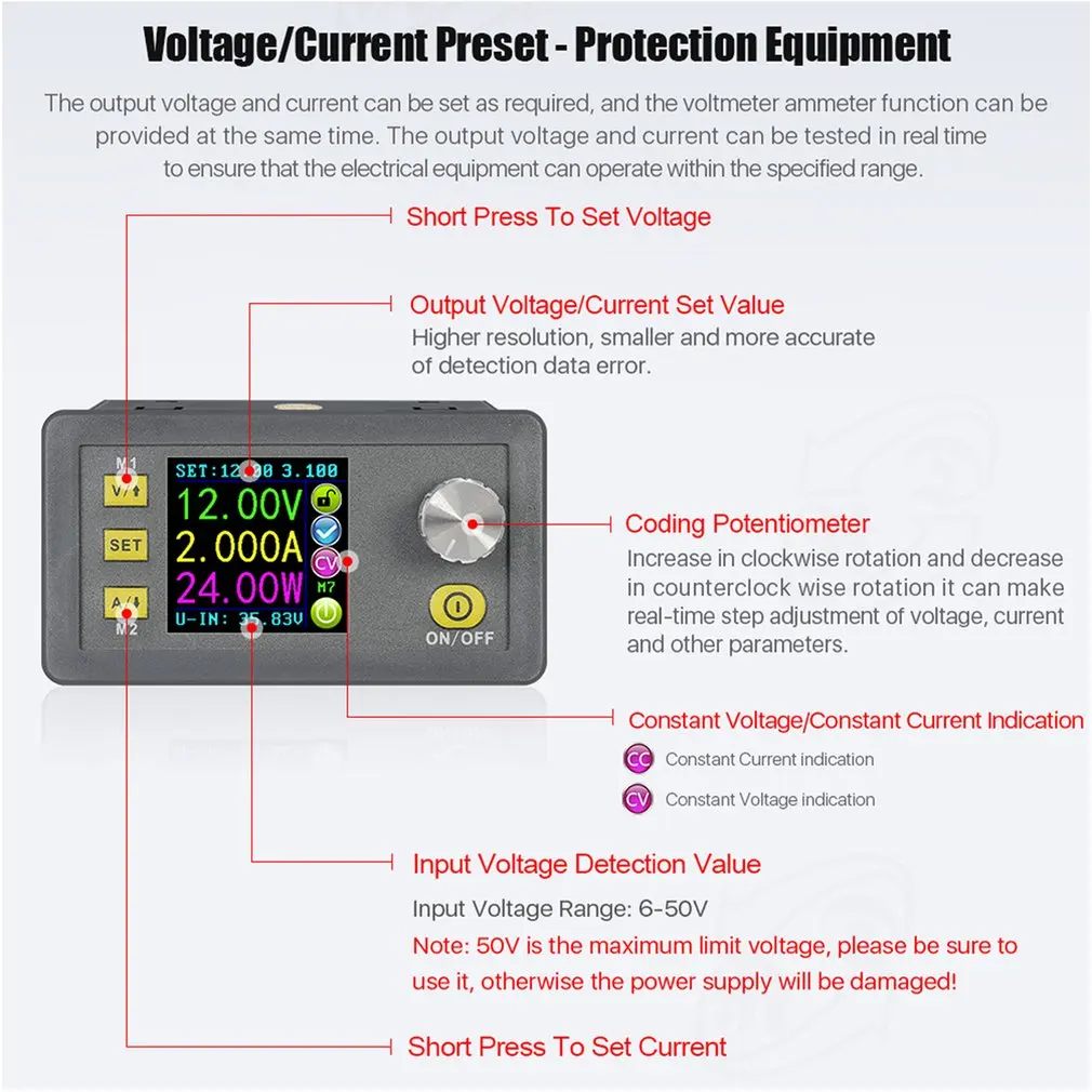 DPH5005 Buck-boost Converter Constant Voltage Current Programmable Digital Control Power Supply Color LCD Voltmeter 50V 5A New