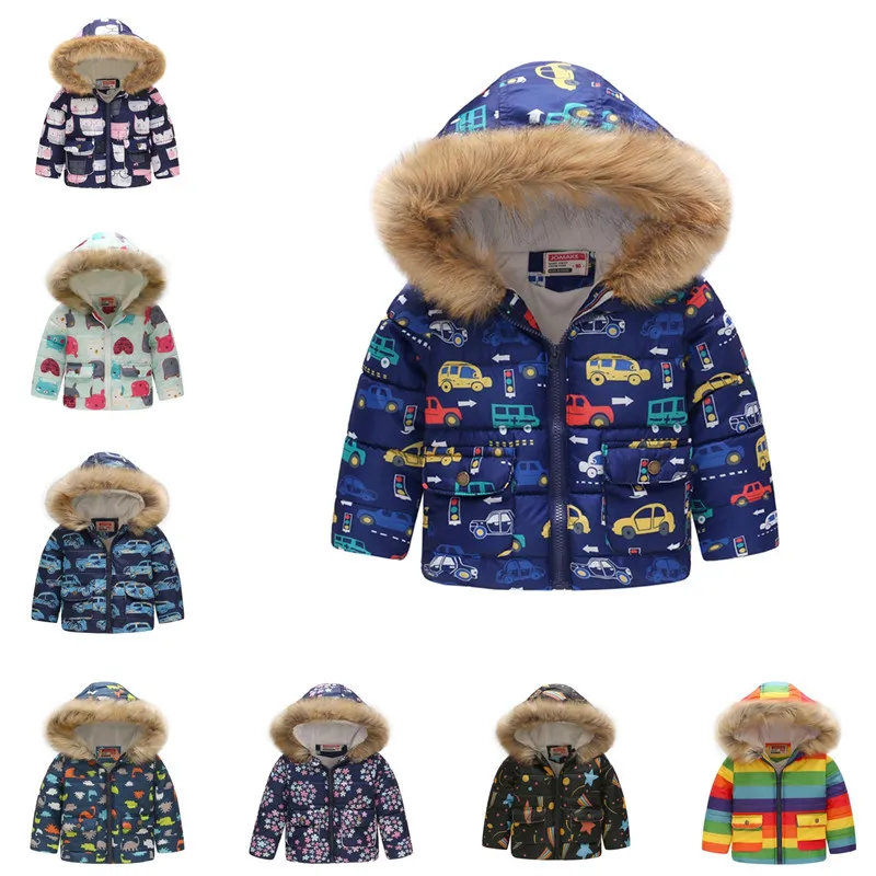Зимние куртки с капюшоном для девочек; детская утепленная верхняя одежда; детская куртка; Детское пальто для дня рождения; куртка с меховым воротником для мальчиков; пальто