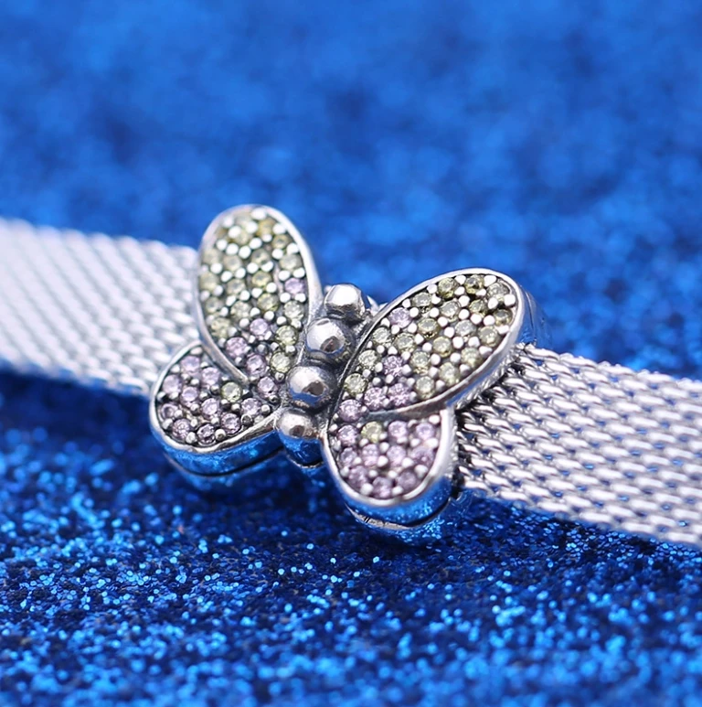 Модный серебряные бусины 925 пробы рефлексивный паве бабочка зажим Шарм подходит к оригинальному браслету Пандора DIY ювелирные изделия для женщин