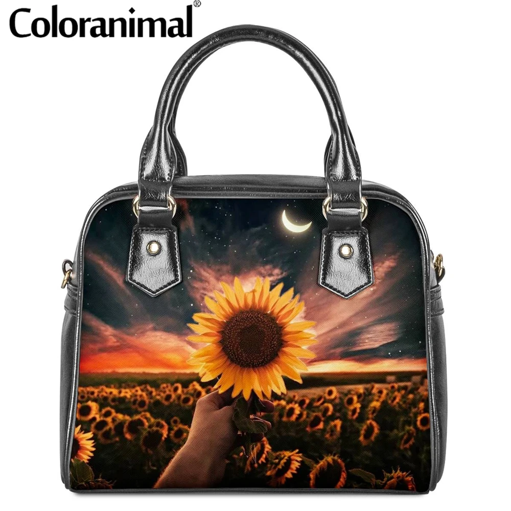 

Coloranimal Fashion 2020 Sunflower Print Shoulder Bags Women PU Leather Tote Handbags Waterproof Zipper Crossbody Bag for Female