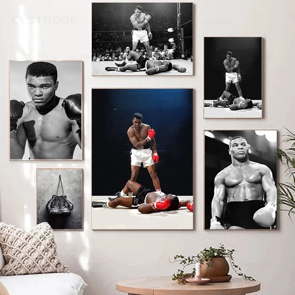 Muhammad Ali Boxing Star Sports Poster Abstract Black White Canvas Painting Art Print for Boys Bedroom Home Decor Wall Picture