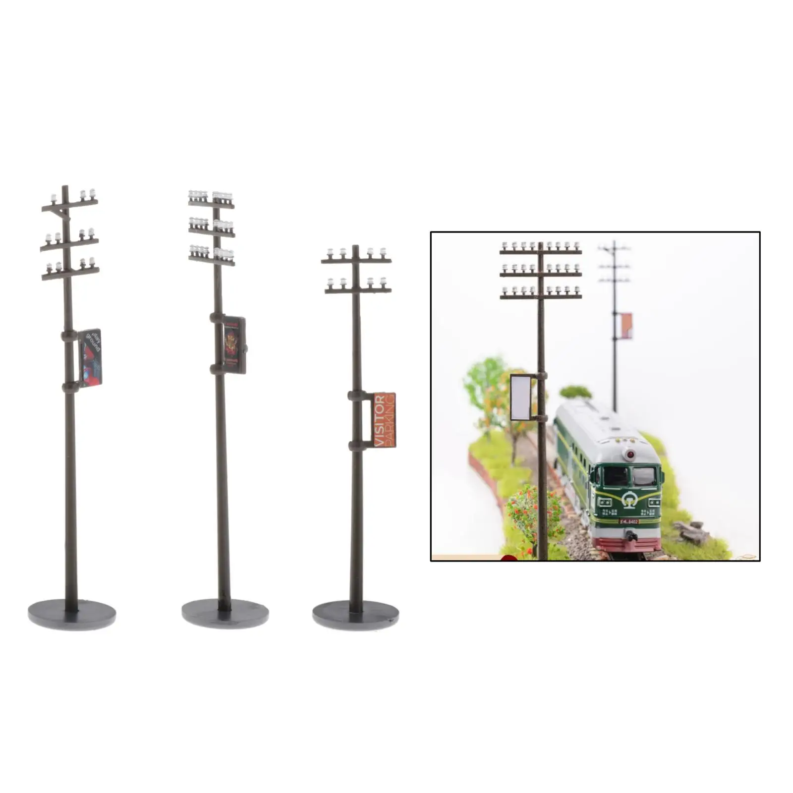 HO Scale 1:42 Plastic Telephone Poles for Train Railroad Layout Accessories 3pcs