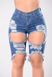 2017, летние, европейские и американские, хит продаж, эластичные джинсовые шорты до колена с высокой талией и дырками, хорошее качество