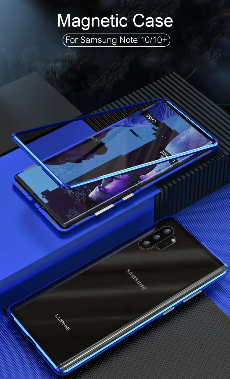 Роскошный Алюминиевый металлический бампер Магнитный чехол для samsung Galaxy Note 10 Plus S10 Plus s10e Note10 Магнитный чехол стеклянная крышка Coque
