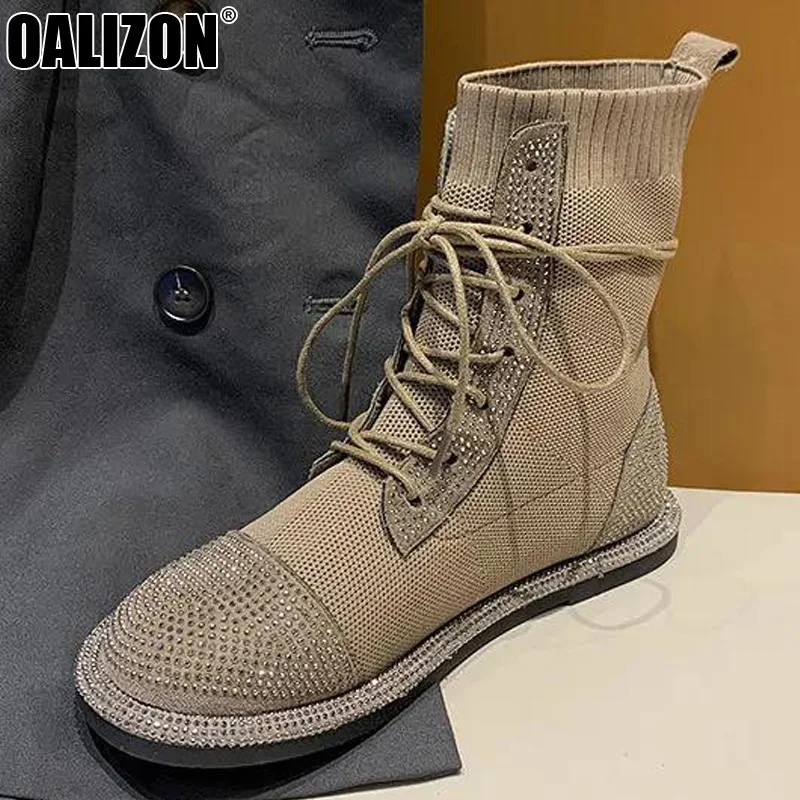

Autumn Winter Knitting Weave Womens Lady Fashion Crystal Lace Up Bottine Mujer Stretchy Flat Short Socks Boots Botas Shoes R695