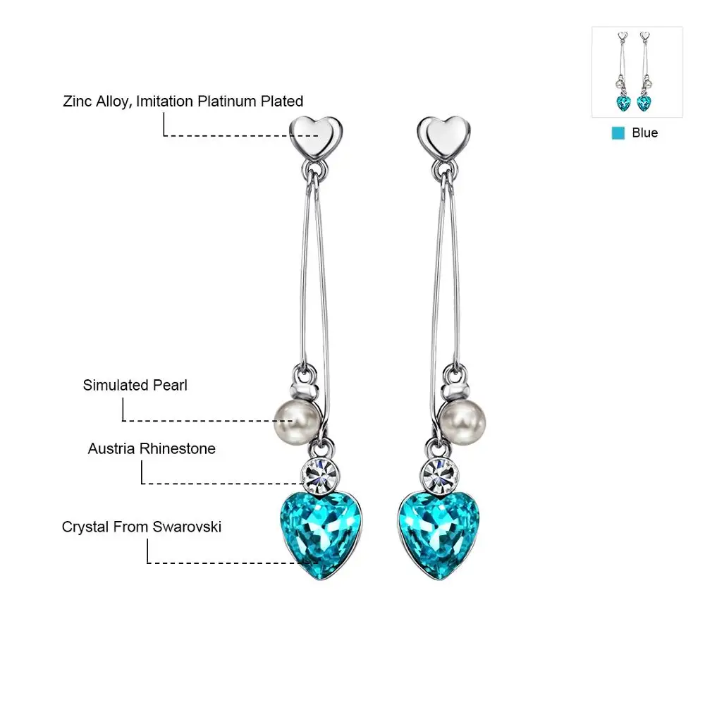 Neoglory имитация жемчуга кристалл разы синие длинные кисточки сердце любовь