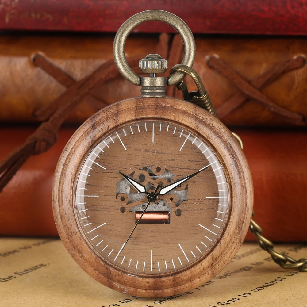 Классические деревянные кварцевые карманные часы для мужчин и женщин подвеска цепь легкая деревянная коробка для часов цепь