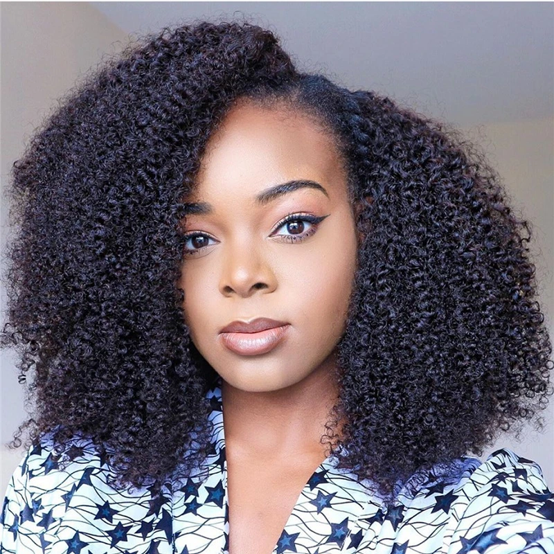 ずっと気になってた Afro Wigs Hair Human Part U Black 特別価格jet 海外の人気商品 Kinky 1x好評販売中 Part Middle Wig Part U Curly レディースアクセサリー Swlhosp Com