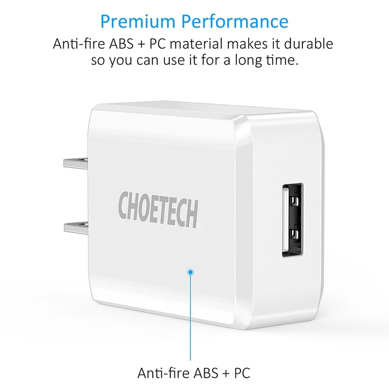 ABKT-Choetech Usb Charger 5V 2A Travel Wall Charger Adapter for Phone Tablet Overheat Protected Single-Port Charging Head