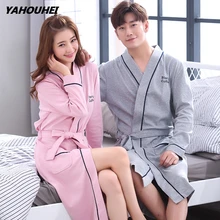 Осенний женский хлопковый Халат, женский халат, парный халат с поясом, мягкое кимоно, халат, домашний женский халат, ночное платье