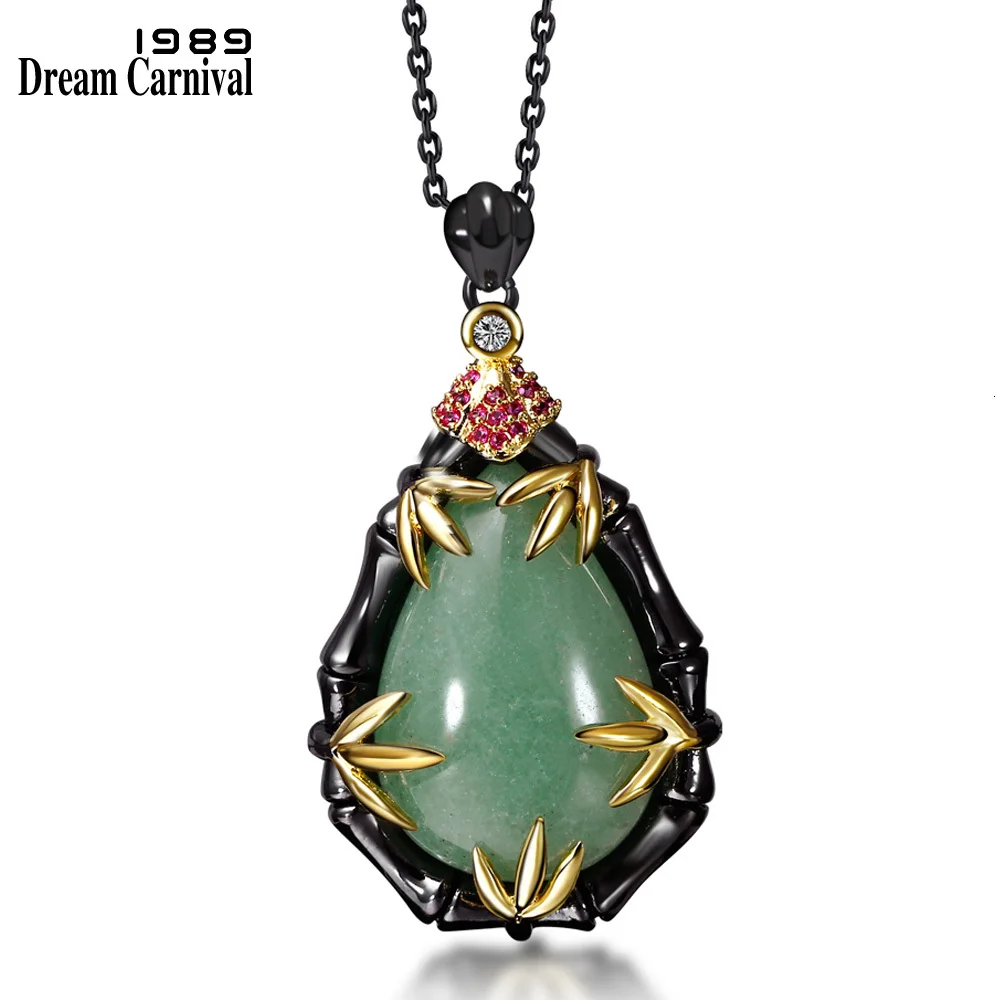 DreamCarnival1989 Готический кулон ожерелье для женщин большой зеленый камень черный золотой цвет Роскошные Винтажные Ювелирные изделия Большая скидка купон