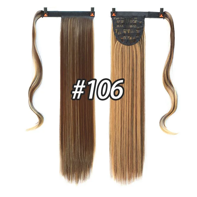 24 дюймовые Длинные Накладные Синтетические прямые Конские хвосты для женщин, натуральные накладные волосы на заколках, накладные волосы блонд - Цвет: 106