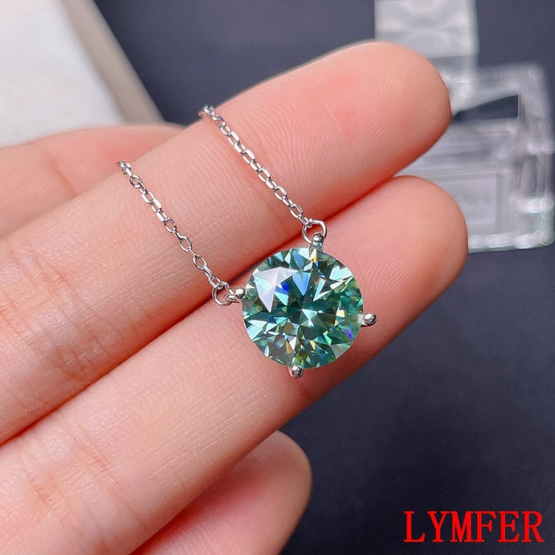 Green moissanite necklace,5 carat  gemstone,  925 Sterling silver, classic design, girl's Necklace