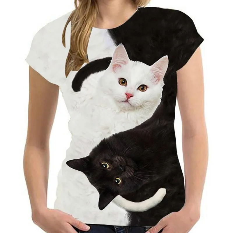 Фото New for 2020 Cool fashion t shirt men and women two cats print 3d summer short sleeve shirts male XXS-6XL | Женская одежда