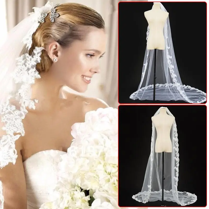 Korean Wedding Veil New Soft Yarn Handwork Appliqued Wider Lace