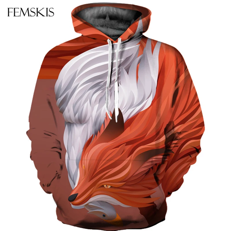 

FEMSKIS Men Women 3D Fox Hoodies Fashion Sweatshirts Pullover Autumn Tracksuits Harajuku Hoody Casual Animal Hip Hop Hooded Top