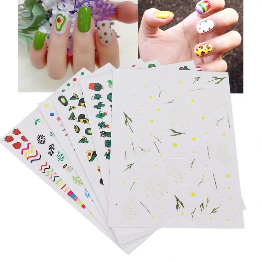 Nails Accessoires 6pcs Exquisite Nail Art Sticker Avocado Pattern Self-Adhesive Sticker Manicure Tool Nail Sticker