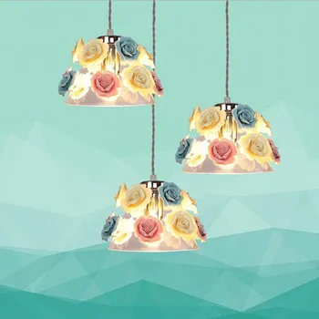 

220V 5w 10w ceramic rose flower glass pendant lamp dining hall corridor balcony creative modern E27 pendant lamp