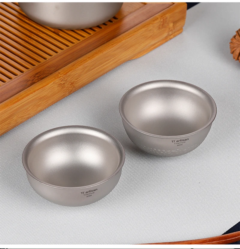 Pure Titanium Teacups 60ml Drinking Cup Heat Resistant Double Wall Layer Tea Cup Water Cup For Tea Cup Chinese Kung Fu Tea Set