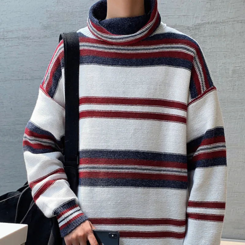 Winter Turtleneck Sweater Men Warm Fashion Contrast Casual Knit Sweater Men Sweter Loose Long Sleeve Striped Sweater Clothes Winter Turtleneck Sweater Men Warm Fashion Contrast Casual Knit Sweater Men Sweter Loose Long Sleeve Striped Sweater Clothes