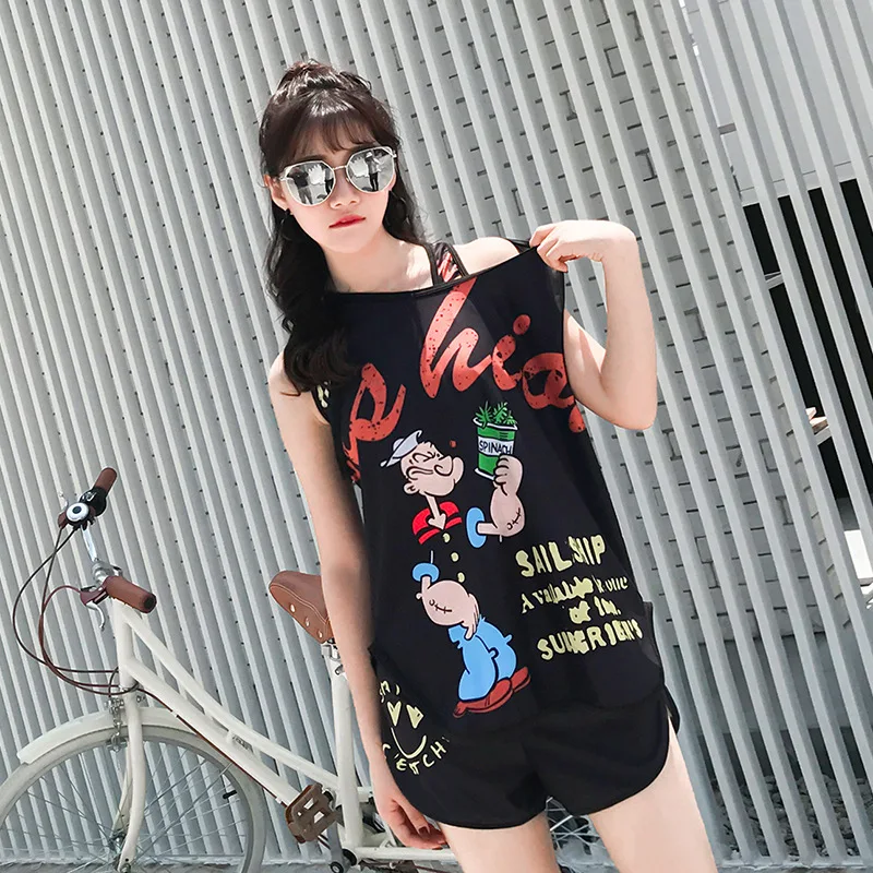 

2018 New Style Sports Bathing Suit Women's Conservative Lettered Split Type Three-piece Set Swimwear Hot Selling Cover-up Bikini