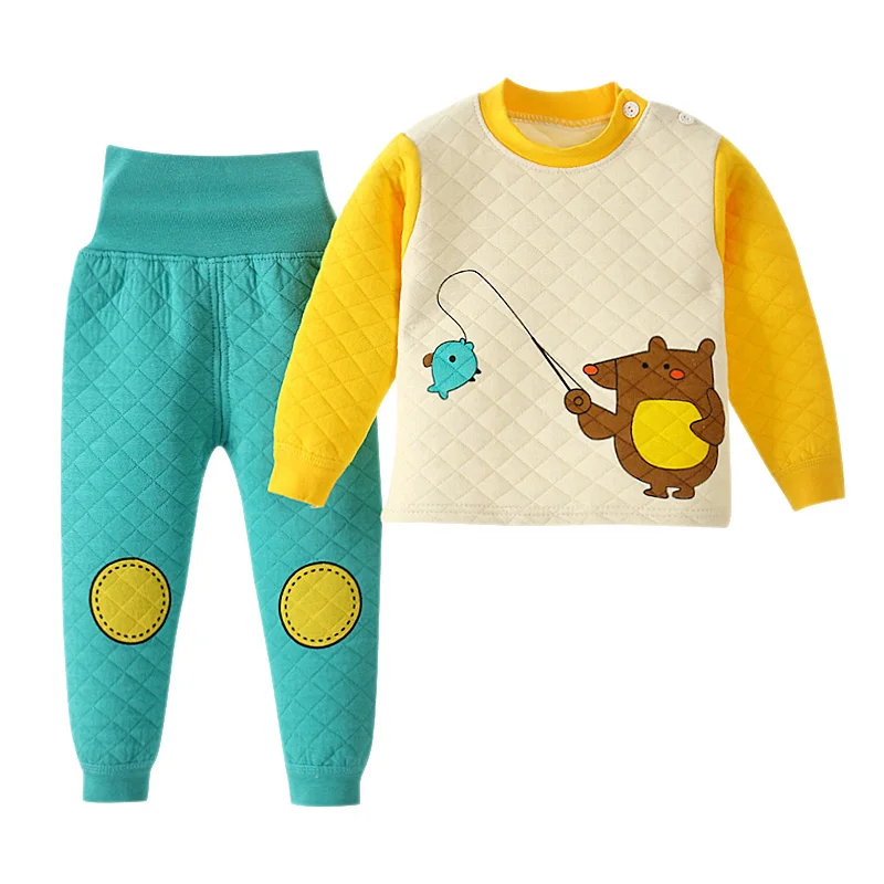 24 цвета, детская зимняя Толстая Пижама От 1 до 6 лет пижамы для мальчиков и девочек детская футболка с рисунком динозавра топы, штаны для малышей, Детская Пижама