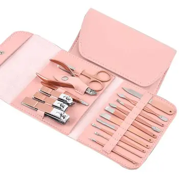 

16pcs Manicure Pedicure Set Finger Toe Nail Clippers Scissors Grooming Tool with Leather Case Kit for Women Men