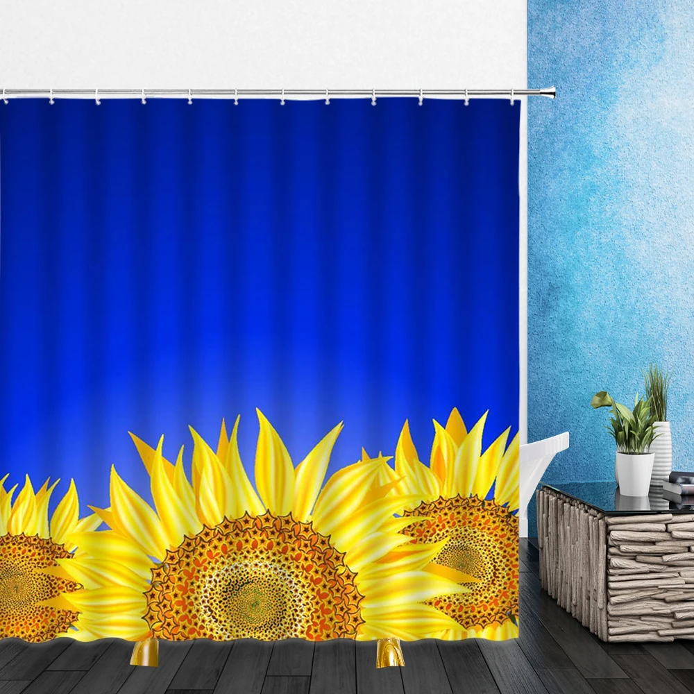 

Flowers Shower Curtains Yellow Sunflower Painting Pattern 3D Bathroom Home Decor Waterproof Polyester Bath Curtain With Hooks