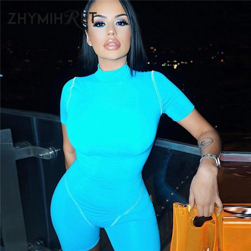 ZHYMIHRET летний костюм с высоким воротом неонового цвета новинка 2019 обтягивающий