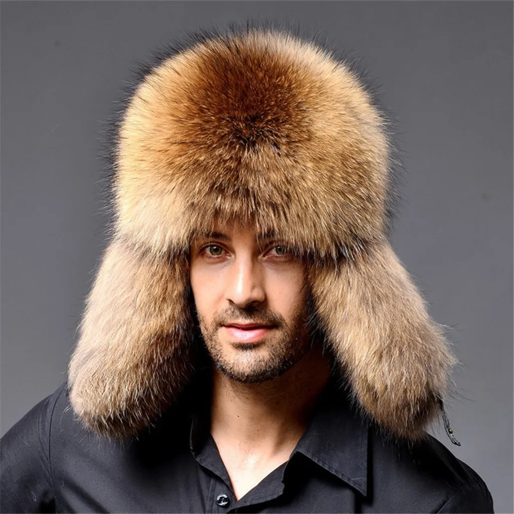 Men Winter Real Fox Fur Trapper Hat Russia Ushanka Cossack Warm Ski Outdoor Caps