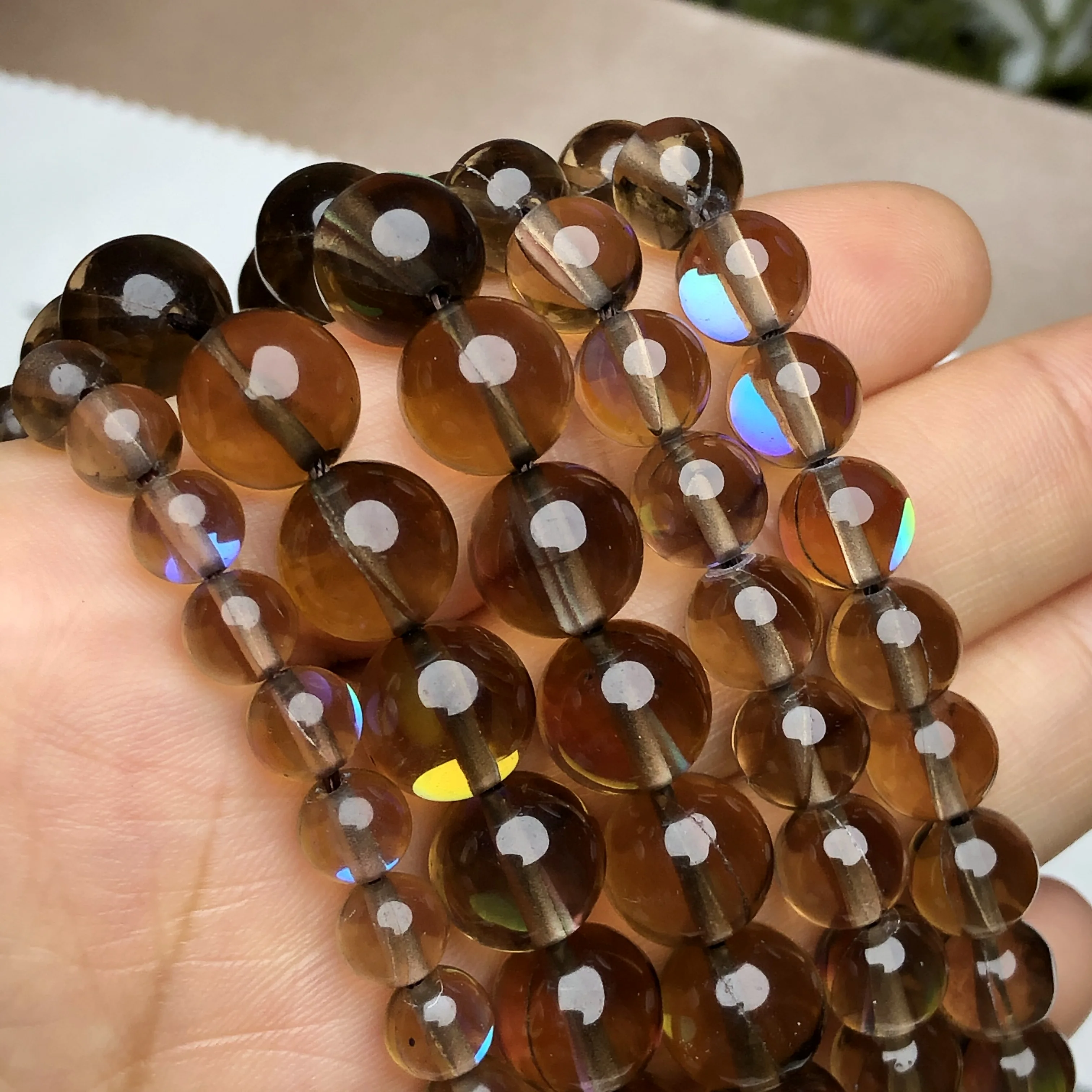 Natural Stone Dark Brown Austrian Glitter Crystal Beads Round