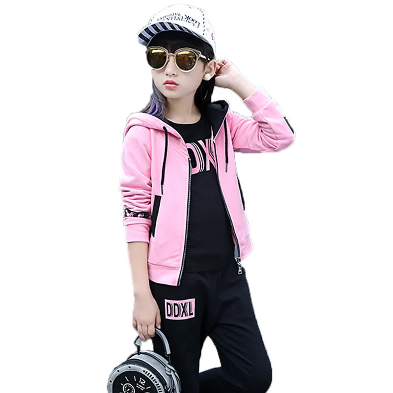 Sport Girls Clothing Sets For Fall Children Clothing Suits Girls Coat+Tops+Pants 3Pcs Fashion Clothes Set