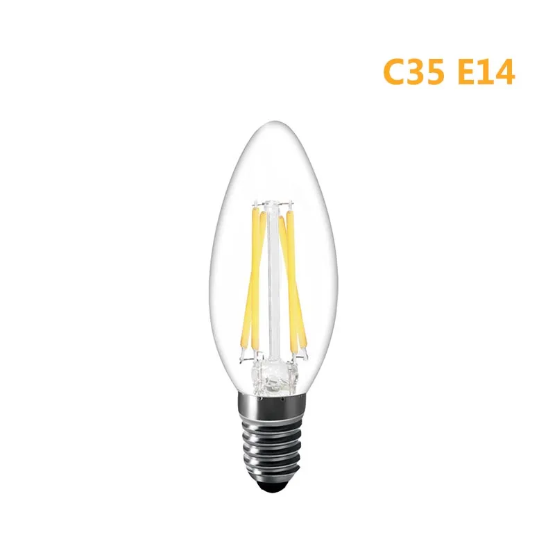 C35 E14 Светодиодный светильник C35L C35 G45 A60 ST64 AC 220V E14 E27 база украшения гостиной Ретро Винтаж диод Свеча лампа накаливания - Испускаемый цвет: C35 E14