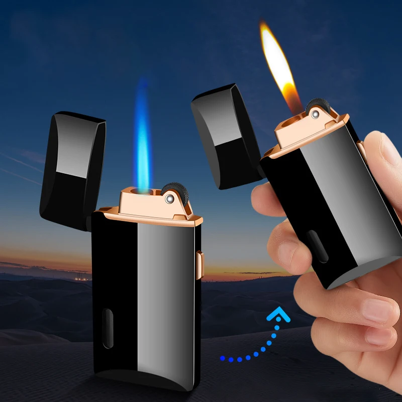 Two Flames Turbo Gas Lighter Lighters Smoking Accessories Gadgets for Men Creative Electronic Lighters