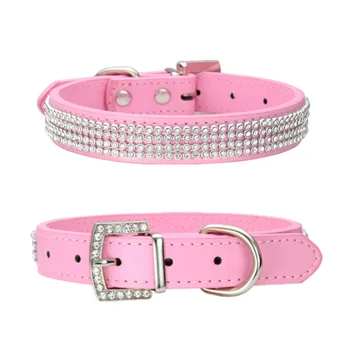 

Adjustable Bling Rhinestone Dog Collars Faux Leather Pet Puppy Neck Strap Band Dog Necklace Free Pet Harnesses Supplies