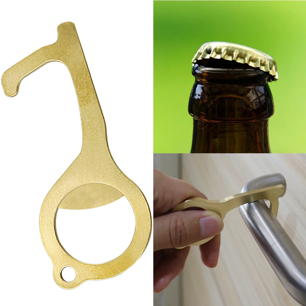 

2 In 1 Contactless Safety Door Opener Beer Opener Non-Contact Press Elevator Edc Door Handle Key Opener Tool With Keychain