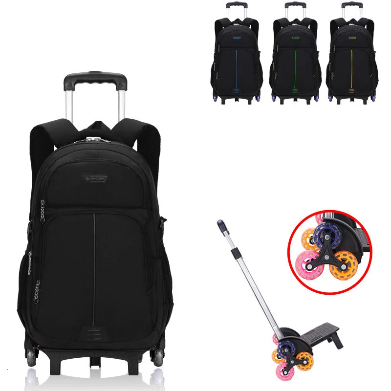 6 wheels black Сумки на колесиках для мальчиков, школьный водонепроницаемый съемный рюкзак на колесиках, детская вместительная сумка для книг, дорожная сумка для багажа, Mochila - Цвет: 6 wheels black