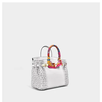 

Crocodile Pattern Platinum Bag Women's 2020 New Style Shoulder Bag Women's Handbag Patent Leather WOMEN'S Cow Leather Bag