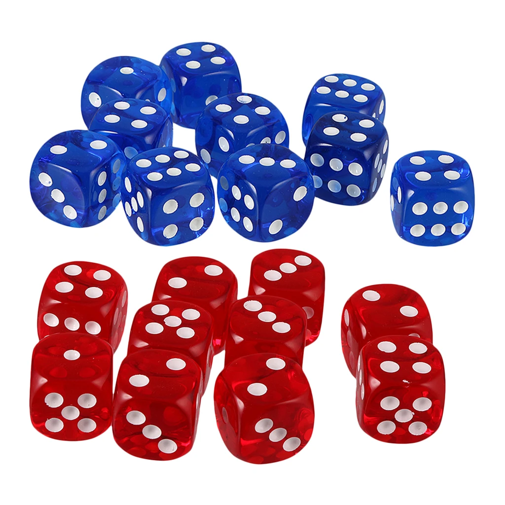 [Lot Of 20pcs] 16mm Poly D6 Dice Games Acrylic For Dungeons Dragons MTG RPG Role Playing (Blue + Red)