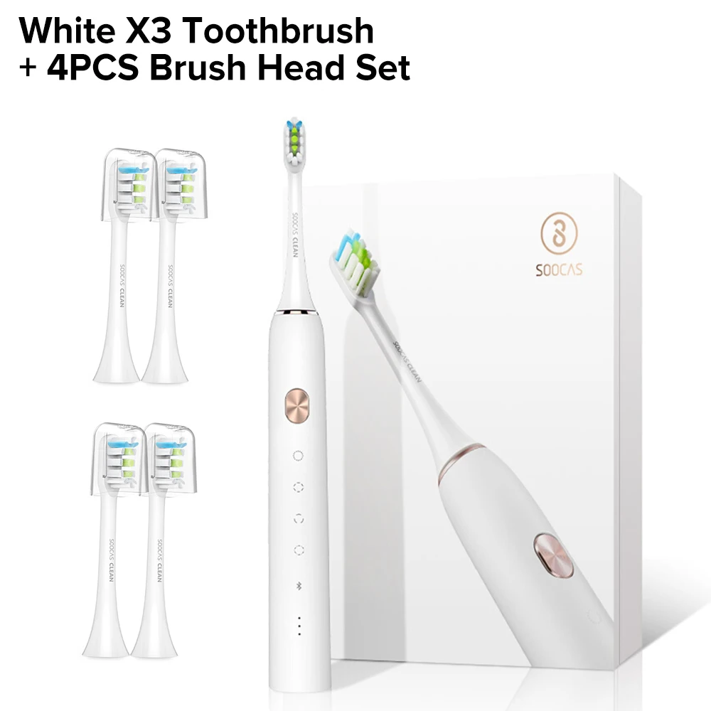 X3 White Add 4 Brush Xiaomi Mijia SOOCAS X3 X1 звуковая электрическая зубная щетка Ультра звуковая Автоматическая обновленная зубная щетка Беспроводная заряжаемая водонепроницаемая - Цвет: X3 White Add 4 Brush